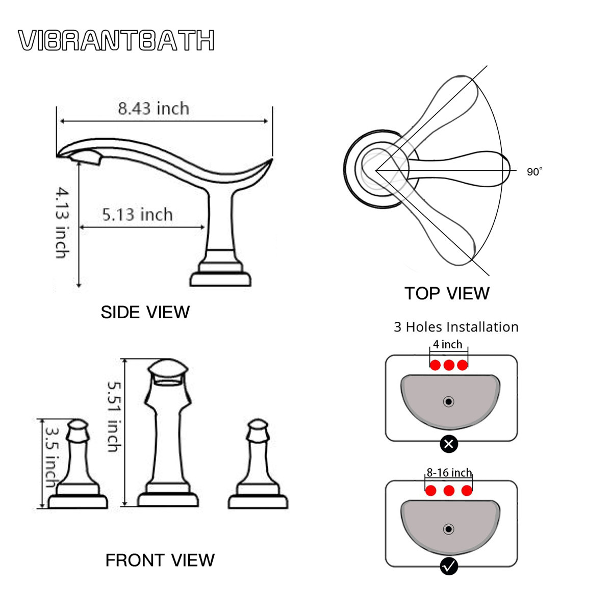 VIBRANTBATH Waterfall Widespread Bathroom Faucet with Drain Assembly